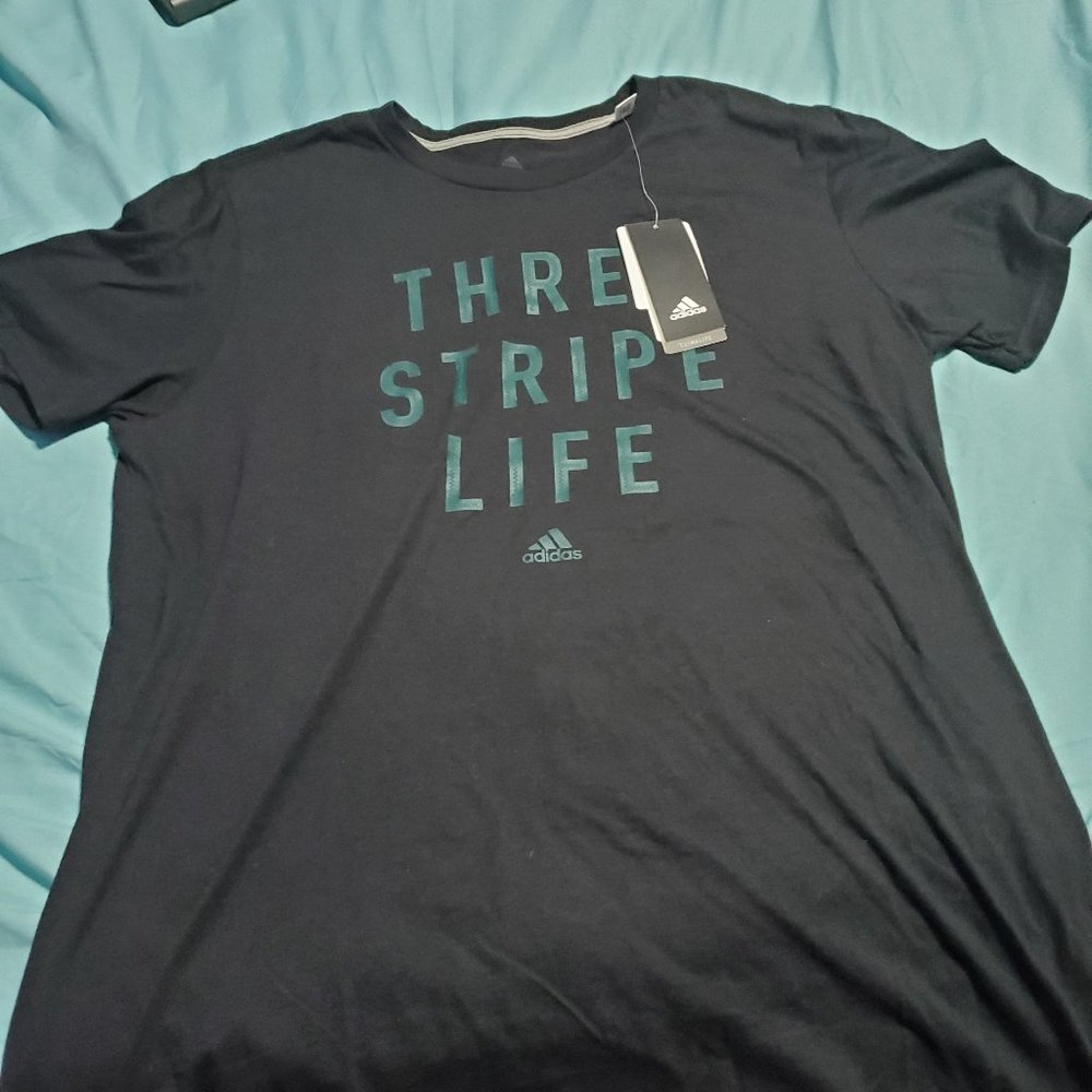 new adidas 3 stripe life climalite shirt